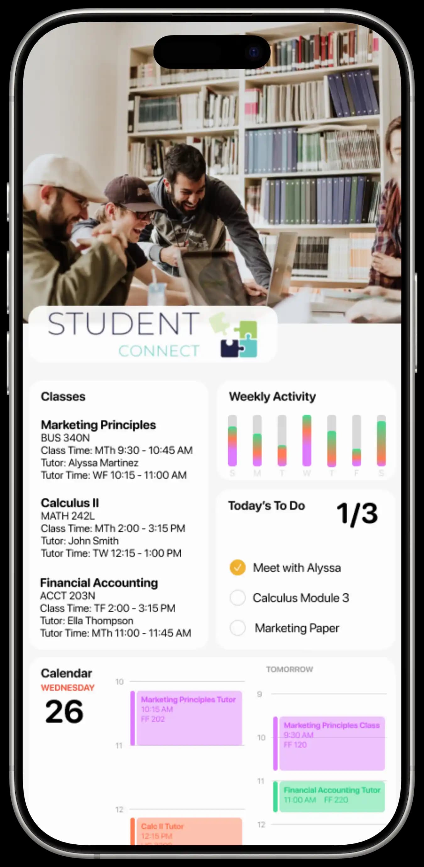 Mockup for Student Connect App